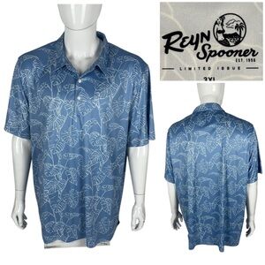 Reyn Spooner Brrr Performance Polo Shirt Mens 3XL Limited Issue Floral Blue EUC